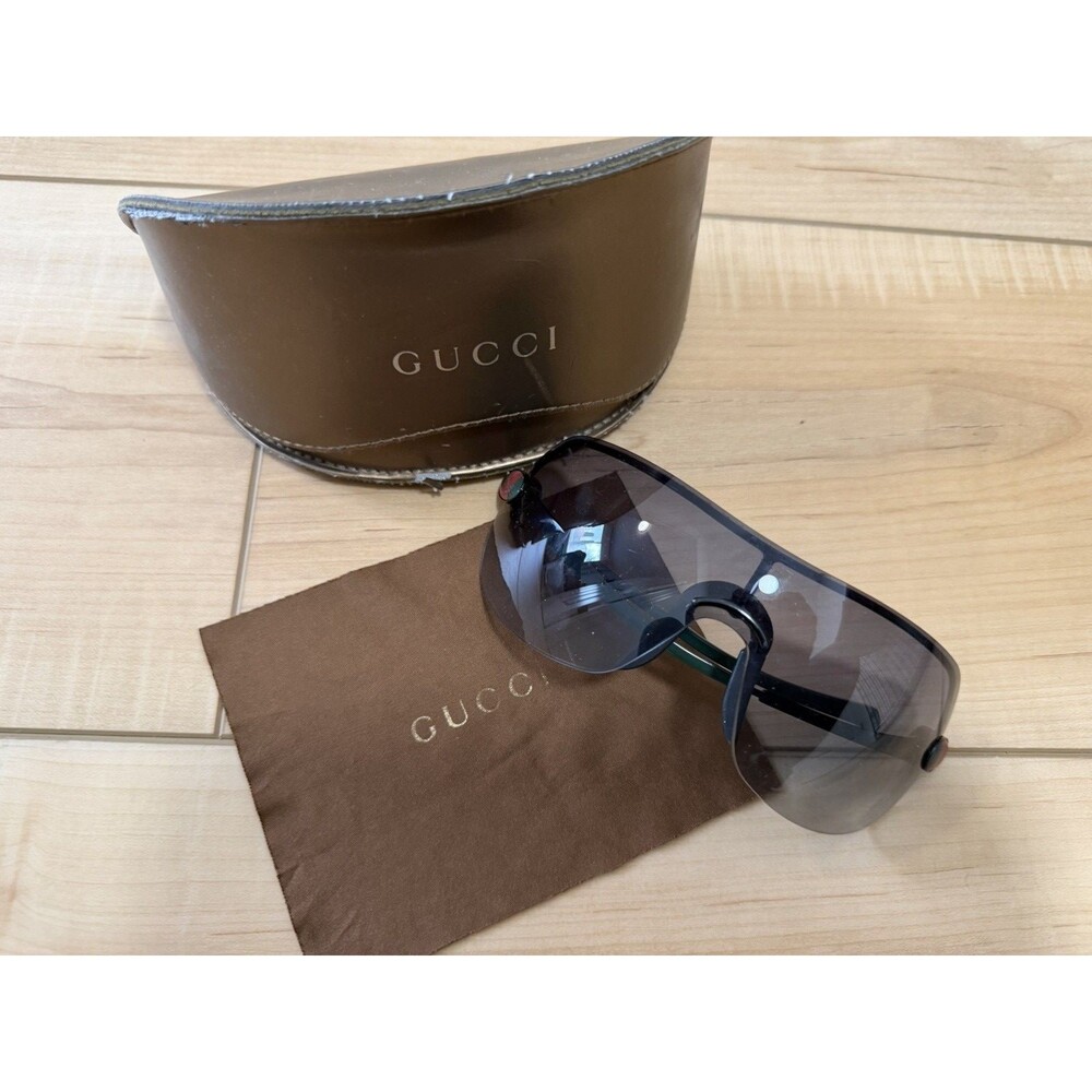 Gucci GG 1854/S 006VK Vintage Y2K Rimless Oversize Shield Sunglasses Black/Gray